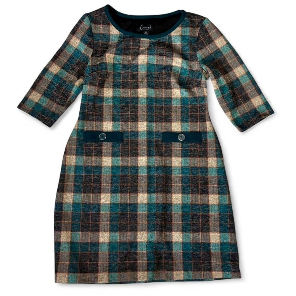Connected Apparel Mid Century Modern Plaid Pattern Fall Mini Dress